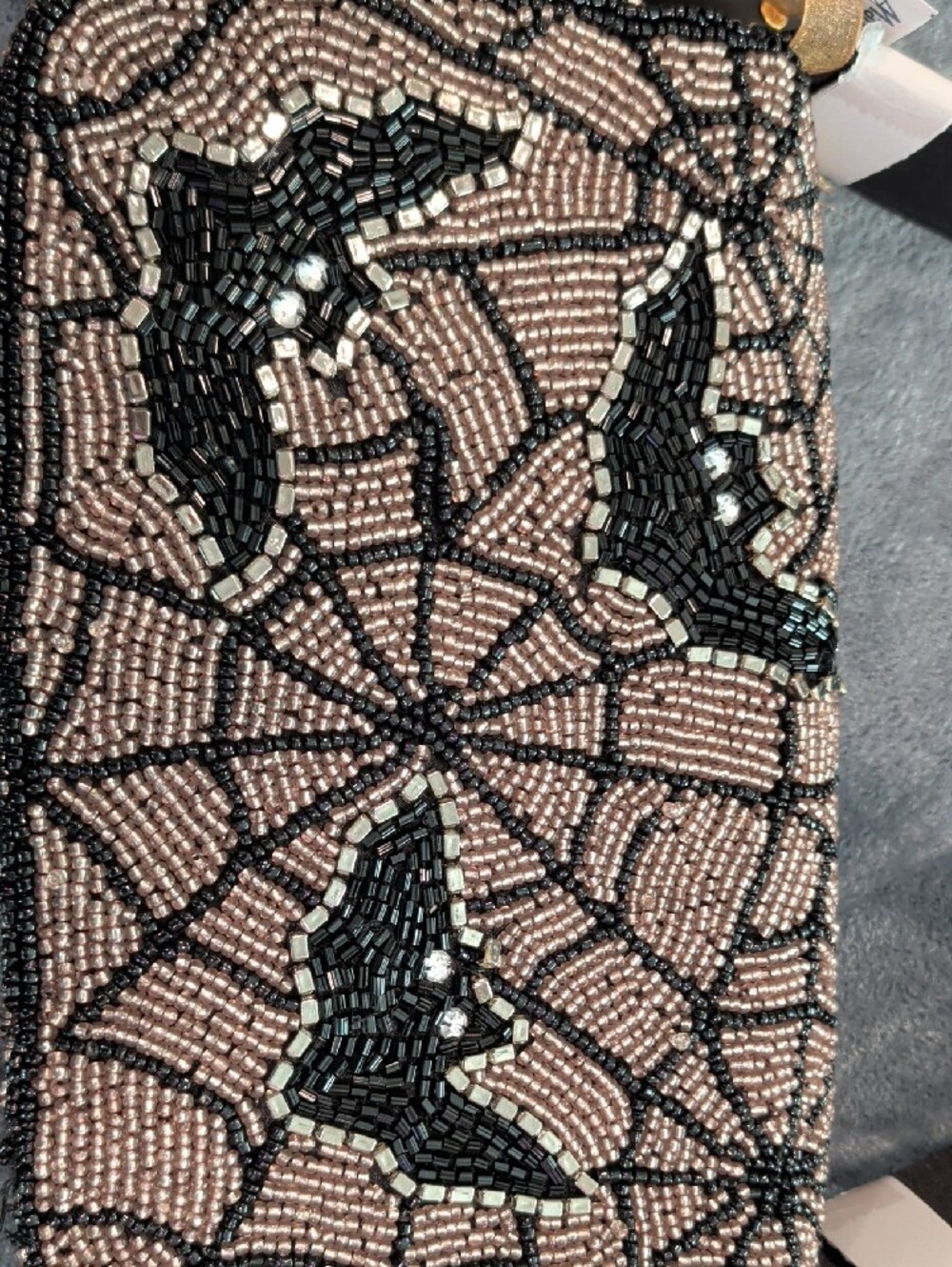 Embellished Beaded Black and Gold Bat And Spider Web Shoulder Bag - Picture 3 of 5